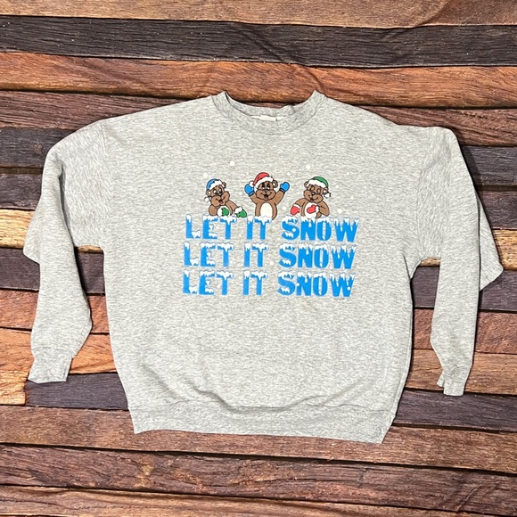 Vintage Let it Snow Xmas Ugly Sweater Party Gray 1980s Womens Sweatshirt - Picture 1 of 3